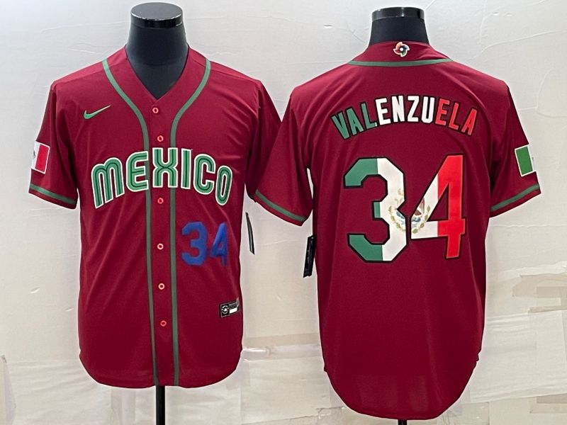 Men 2023 World Cub Mexico 34 Valenzuela Red Nike MLB Jersey1
